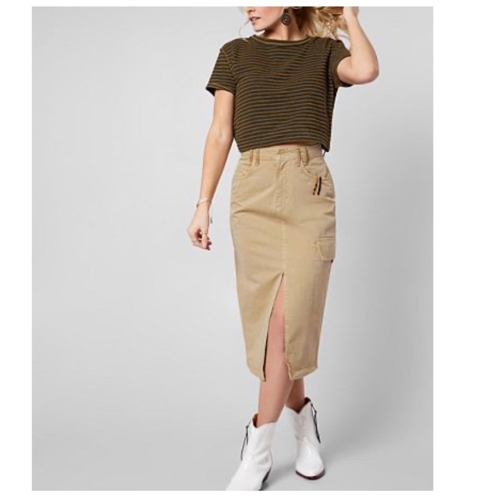 NWT Free People Scout Midi Skirt Khaki Pocket SZ-29